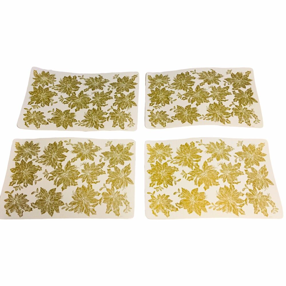 Vintage B&D Vinyl Christmas Placemats Lot of 4 Gold & Cream Colors